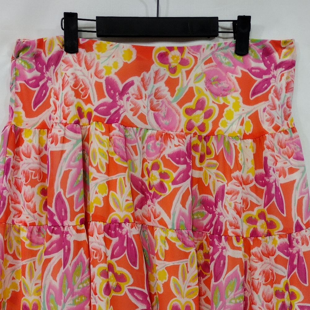 Chaps by Ralph Lauren Floral Skirt Women's PL Coral Cottagecore Peasant Coastal - Picture 2 of 8